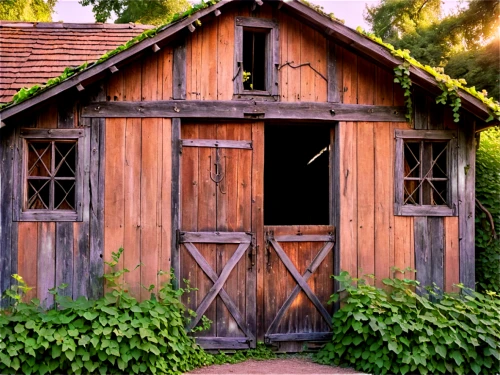 garden shed,old barn,shed,wooden house,timber framed building,danish house,barn,horse stable,field barn,wooden hut,country cottage,farm hut,old house,timber house,log cabin,small house,sheds,horse barn,little house,traditional house,Illustration,Realistic Fantasy,Realistic Fantasy 42