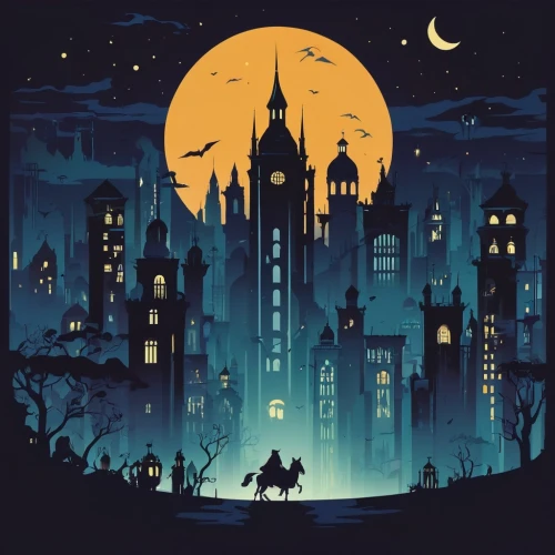 halloween background,halloween wallpaper,halloween illustration,halloween poster,halloween silhouettes,halloween vector character,fantasy city,house silhouette,halloween scene,mystery book cover,houses silhouette,halloween banner,halloweenkuerbis,fairy tale icons,halloween border,retro halloween,silhouette art,dracula,halloween and horror,halloween night,Illustration,Vector,Vector 01