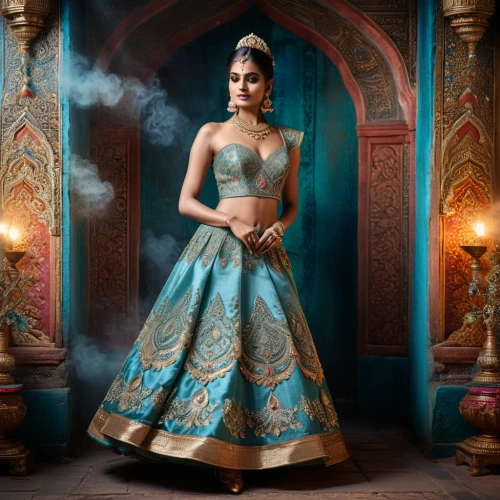 jasmine blue,fairy tale character,indian bride,ball gown,quinceanera dresses,cinderella,indian art,jasmine,east indian,indian woman,indian girl,lakshmi,radha,hoopskirt,pooja,bridal clothing,blue enchantress,aladha,bollywood,tamil culture,Photography,General,Fantasy