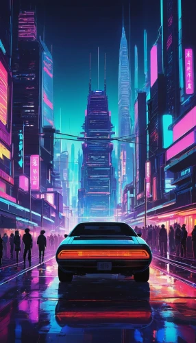 cyberpunk,cityscape,80s,toyota ae85,tokyo city,neon arrows,futuristic,tokyo,toyota supra,neon,80's design,shinjuku,camaro,mazda rx-7,nissan silvia,futuristic landscape,pontiac fiero,neon lights,skyline,urban,Conceptual Art,Sci-Fi,Sci-Fi 18