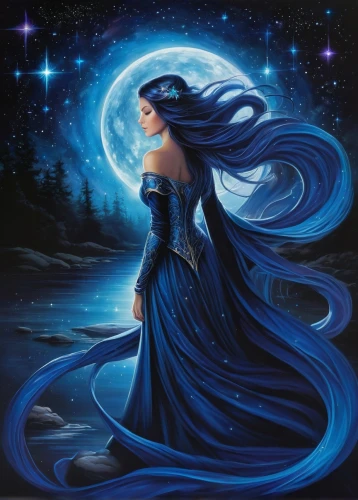 blue enchantress,blue moon rose,blue moon,queen of the night,the snow queen,celtic woman,the zodiac sign pisces,moonbeam,lady of the night,zodiac sign libra,fantasy picture,sorceress,moon phase,horoscope libra,mystical portrait of a girl,moonlit night,the enchantress,fantasia,fantasy art,fairy queen,Conceptual Art,Fantasy,Fantasy 30