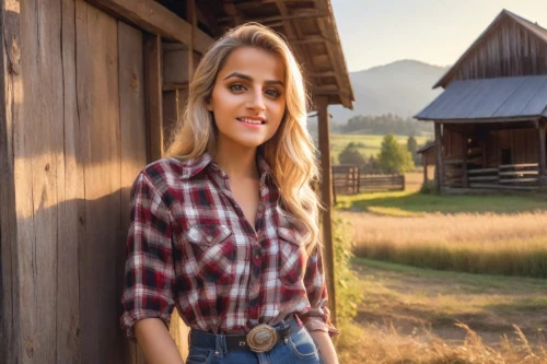 farm girl,heidi country,countrygirl,country style,farm background,cowboy plaid,country,country dress,cowgirls,country-side,cowgirl,country-western dance,haflinger,farmer,farm set,country song,hay farm,woman of straw,farmworker,blonde woman,Photography,Realistic