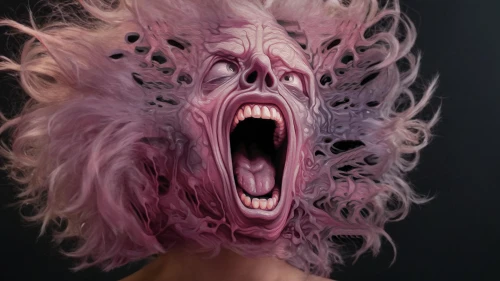 fractalius,woman's face,woman face,scared woman,scary woman,fringed pink,exploding head,comedy tragedy masks,hanging mask,halloween masks,magenta,radicchio,scream,bodypainting,supernatural creature,horsehead,beauty mask,medusa,anonymous mask,medusa gorgon