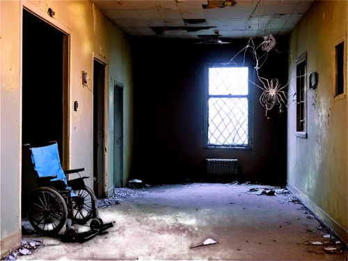 abandoned room,therapy room,wheelchair,doctor's room,holy spirit hospital,treatment room,hospital ward,nursing home,hospital,asylum,examination room,emergency room,hallway,surgery room,abandoned place,abandoned,dormitory,disability,abandoned places,abandon,Illustration,Children,Children 03