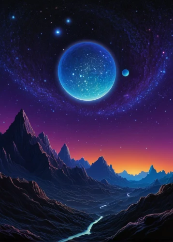 vast,space art,alien planet,planet alien sky,cosmos,alien world,futuristic landscape,planet,planets,galaxy,horizon,sky,starscape,gas planet,night sky,barren,space,art background,fantasy landscape,meteor,Illustration,Vector,Vector 15