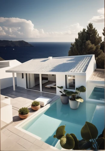 pool house,holiday villa,roof landscape,dunes house,the balearics,luxury property,3d rendering,modern house,roof top pool,mykonos,summer house,beach house,tropical house,flat roof,balearic islands,holiday home,landscape design sydney,infinity swimming pool,roof terrace,beachhouse,Photography,General,Realistic