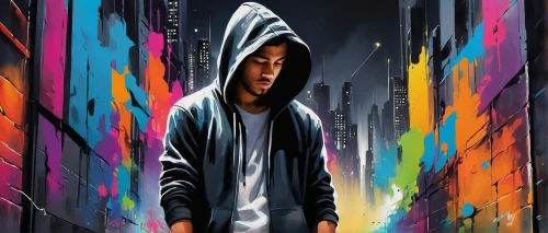 novelist,hooded man,world digital painting,cd cover,graffiti art,pandemic,hoodie,kendrick lamar,city youth,equalizer,cover,book cover,hip hop music,hood,digiart,sci fiction illustration,grafitty,street artist,hip-hop,kabir,Conceptual Art,Oil color,Oil Color 03