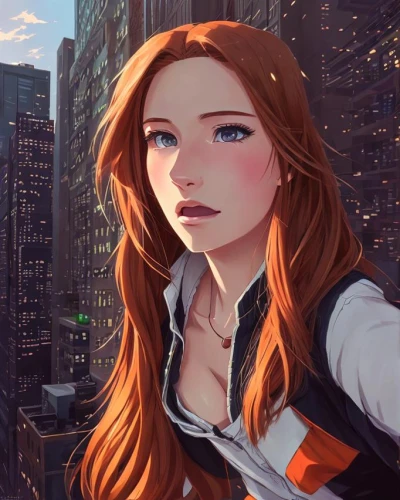 city ​​portrait,cg artwork,nora,sci fiction illustration,cityscape,above the city,asuka langley soryu,world digital painting,looking down,vector girl,vanessa (butterfly),digital painting,looking up,manhattan,samara,hinata,girl with speech bubble,on the roof,red-haired,skyscraper,Common,Common,Japanese Manga