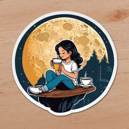 coffee tea illustration,flat blogger icon,coaster,coffee background,zodiac sign libra,woman drinking coffee,fairy tale icons,tea zen,coffee icons,drink icons,girl with cereal bowl,coffee wheel,tea drinking,moon shine,tea card,moon addicted,coffee tea drawing,moonstuck,sticker,low poly coffee,Unique,Design,Sticker