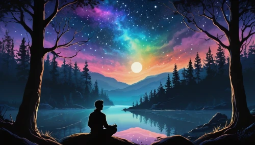 meditation,meditate,meditative,the universe,astral traveler,meditating,inner space,enlightenment,universe,zen,vipassana,spirituality,space art,fantasy picture,contemplate,moon and star background,the night sky,spiritual environment,background image,creative background,Conceptual Art,Daily,Daily 24