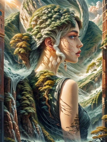 fantasy portrait,fantasy art,medusa,the wind from the sea,dryad,mystical portrait of a girl,fantasy picture,mother nature,mother earth,rusalka,artemisia,celtic queen,wind warrior,siren,girl with tree,elven,sirens,the enchantress,world digital painting,fae