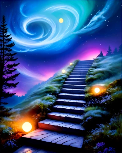 stairway to heaven,the mystical path,winding steps,heavenly ladder,stairway,fantasy picture,heaven gate,colorful spiral,pathway,spiral galaxy,spiral nebula,ascending,the way,spiral background,the way of nature,the path,stair,dimensional,jacob's ladder,steps,Conceptual Art,Sci-Fi,Sci-Fi 14