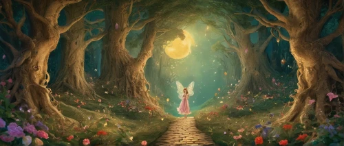 fairy forest,enchanted forest,forest of dreams,forest path,fairy world,the mystical path,fairytale forest,elven forest,pathway,the path,faerie,wonderland,fae,faery,the forest,fairy village,forest glade,hollow way,enchanted,a fairy tale,Illustration,Realistic Fantasy,Realistic Fantasy 02