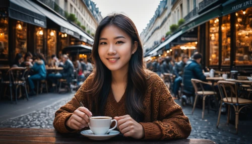 woman drinking coffee,woman at cafe,parisian coffee,coffee background,café au lait,cappuccino,girl with cereal bowl,women at cafe,espresso,asian woman,a cup of coffee,paris cafe,caffè americano,barista,caffè macchiato,french coffee,drinking coffee,vietnamese woman,woman eating apple,cortado,Photography,General,Fantasy
