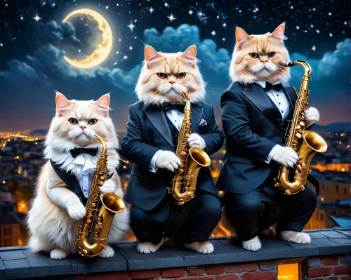 brass band,vintage cats,big band,musical ensemble,musicians,orchesta,cats,philharmonic orchestra,symphony orchestra,music band,orchestra,trumpets,cat family,cats on brick wall,stray cats,cat lovers,saxophone player,the cat and the,trumpet player,trombone concert,Photography,General,Fantasy