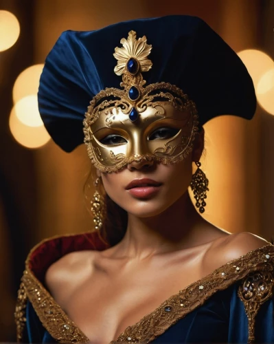 venetian mask,the carnival of venice,gold mask,masquerade,golden mask,tutankhamen,tutankhamun,cleopatra,masque,dark blue and gold,pharaonic,ancient egyptian girl,gold crown,asian costume,with the mask,blue demon,egyptian,miss circassian,the hat of the woman,queen of the night,Photography,General,Cinematic