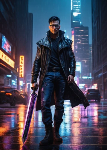 cyberpunk,blade,matrix,daredevil,renegade,star-lord peter jason quill,monsoon banner,yukio,terminator,electro,futuristic,cyber glasses,merc,abel,3d man,swordsman,cg artwork,cyborg,mercenary,enforcer,Art,Classical Oil Painting,Classical Oil Painting 15