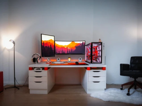 computer desk,desk,computer workstation,wooden desk,apple desk,secretary desk,office desk,monitor wall,setup,minimalist,computer room,working space,modern office,creative office,game room,blur office background,cable management,work space,minimalistic,desktop computer