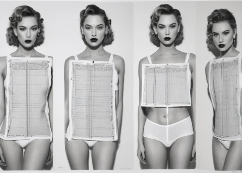 one-piece garment,cutouts,see-through clothing,symmetrical,mirrored,mannequins,display dummy,symmetry,photo session in bodysuit,harnesses,sectioned,clotheshorse,photos on clothes line,nightwear,photomontage,mirrors,mirror image,mondrian,binary code,multiple exposure,Photography,Fashion Photography,Fashion Photography 20