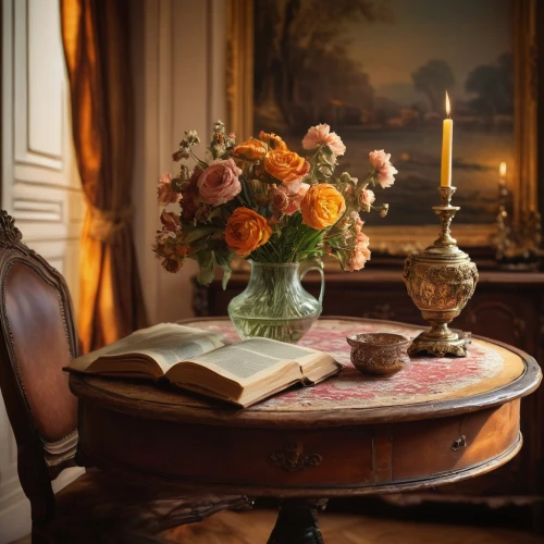 antique table,autumn still life,antique furniture,vintage flowers,flower arranging,floral arrangement,vintage china,victorian table and chairs,still life photography,rococo,danish room,book antique,antiques,antique background,autumn decor,still life of spring,the victorian era,flower arrangement,writing desk,flower arrangement lying,Art,Classical Oil Painting,Classical Oil Painting 35