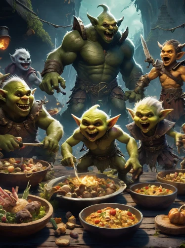 dwarf cookin,bahian cuisine,rotglühender poker,frog gathering,tapas,gnomes at table,orc,guacamole,wasabi,thanksgiving background,ogre,menudo,eat,fondue,goblin,nastygilrs,izakaya,scandia gnomes,paella,chef,Conceptual Art,Fantasy,Fantasy 02