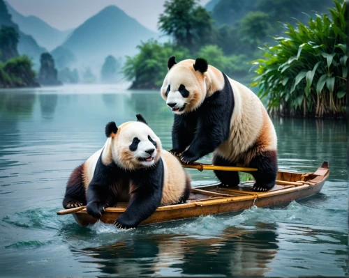 canoeing,chinese panda,giant panda,pandas,canoes,paddling,raft,dragon boat,long-tail boat,canoe polo,paddle boat,fishing float,guilin,perched on a log,pedal boats,rowboats,panda bear,wooden boat,wooden boats,hanging panda,Photography,General,Fantasy