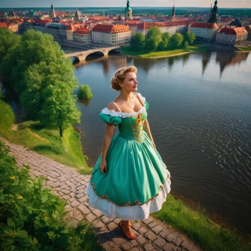 girl on the river,girl in a long dress,petersburg,girl in a historic way,a girl in a dress,luneburg,cinderella,country dress,the blonde in the river,green dress,fairy tale character,princess anna,hoopskirt,folk costume,rapunzel,elsa,bohemia,magdeburg,sound of music,fairy tale,Photography,General,Fantasy
