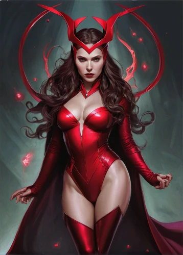 scarlet witch,devil,darth talon,evil woman,red super hero,vampire woman,red,evil fairy,vampira,fantasy woman,vampire lady,the devil,red lantern,huntress,fire devil,satan,the enchantress,wanda,devils,super heroine,Illustration,Realistic Fantasy,Realistic Fantasy 07