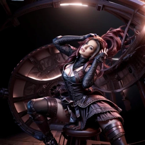 steampunk,swordswoman,cybernetics,gara,cg artwork,steampunk gears,katana,huntress,biomechanical,female warrior,gear shaper,cosplay image,massively multiplayer online role-playing game,black widow,operator,harley,femme fatale,sextant,black pearl,full hd wallpaper,Female,Eastern Europeans,Disheveled hair,Youth adult,M,Confidence,Underwear