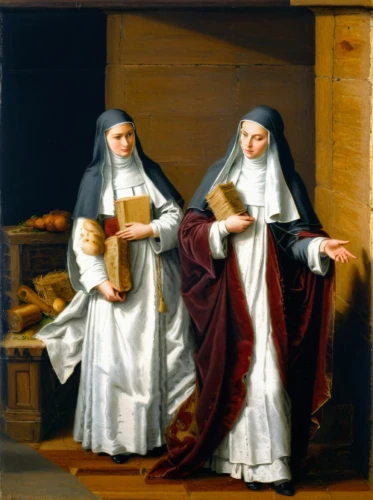 nuns,carmelite order,candlemas,santons,pilgrims,st. bernard,church painting,benedictine,carthusian,contemporary witnesses,young couple,holy family,monks,clergy,convent,portrait of christi,gothic portrait,paintings,bougereau,two girls,Art,Classical Oil Painting,Classical Oil Painting 22