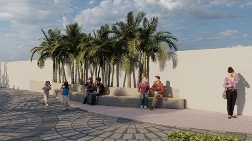 3d rendering,landscape design sydney,daylighting,heads of royal palms,parking lot under construction,street plan,urban design,landscape designers sydney,school design,facade panels,concrete slabs,qasr azraq,render,garden design sydney,new housing development,campeche,bicycle path,paved square,street furniture,public space