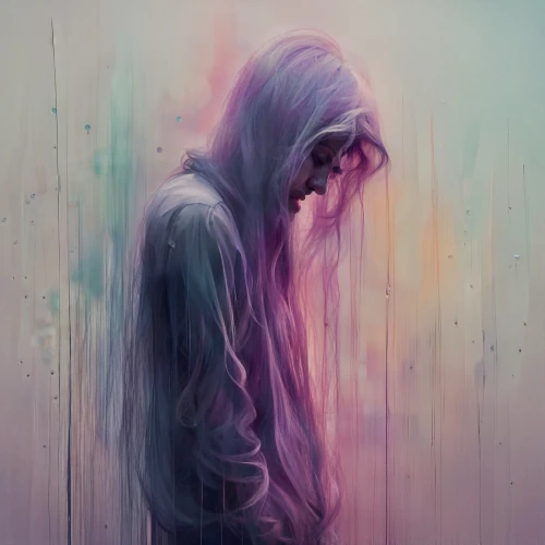 wall of tears,sorrow,depressed woman,angel's tears,la violetta,mystical portrait of a girl,tear of a soul,crying angel,faceless,lover's grief,crying heart,grief,sad woman,soft pastel,teardrops,numbness,pale purple,pastels,vulnerable,light purple