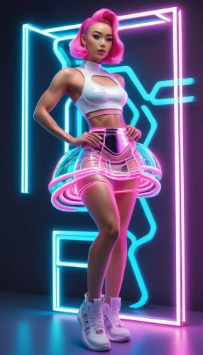 rockabella,barbie,pink vector,hula hoop,roller skating,neon tea,neo-burlesque,3d figure,lira,neon,artistic roller skating,3d render,pvc,neon light,cyber,neon lights,barbie doll,ballerina,neon candies,mini e,Unique,3D,3D Character