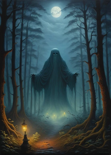 grimm reaper,haunted forest,dance of death,halloween illustration,halloween ghosts,the ghost,halloween poster,grim reaper,ghost forest,haunting,halloween background,haunt,ghost,haunted,fantasy picture,hooded man,pall-bearer,sci fiction illustration,haunted cathedral,sleepwalker,Illustration,Realistic Fantasy,Realistic Fantasy 18