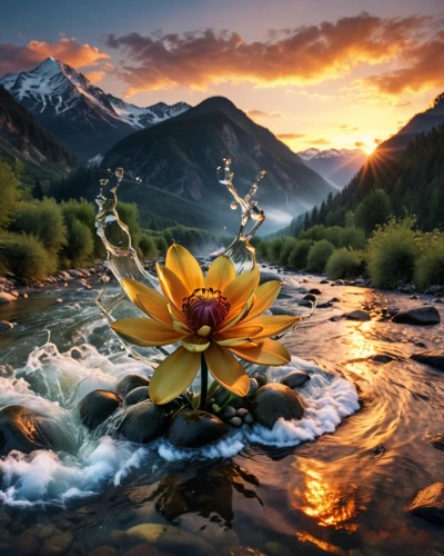 flower in sunset,flower of water-lily,flower water,water lotus,golden lotus flowers,water flower,splendor of flowers,pond flower,sacred lotus,water lily flower,flowing water,lotus flowers,mountain spring,lotus flower,lotus on pond,lotus blossom,water lily,beauty in nature,waterlily,avalanche lily