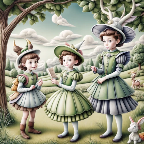 sewing pattern girls,happy children playing in the forest,little girls,vintage children,tea party collection,vintage fairies,apple trees,parsley family,porcelain dolls,girl scouts of the usa,joint dolls,children girls,the three graces,tea party,square dance,little girls walking,three friends,nettle family,children's fairy tale,fairies