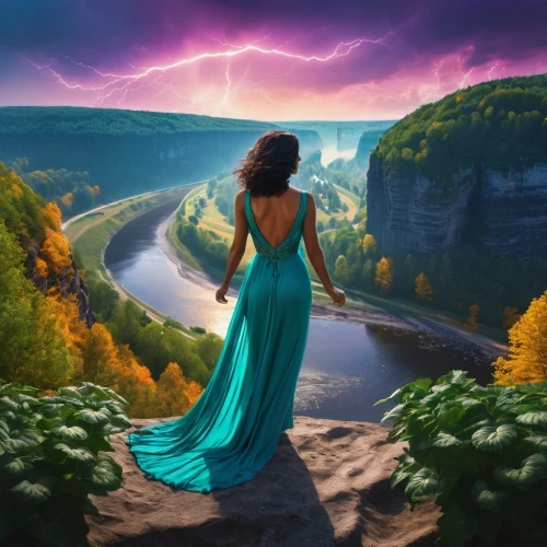 fantasy picture,celtic woman,photo manipulation,world digital painting,landscape background,fantasy landscape,photomanipulation,fantasy art,digital compositing,girl in a long dress,photoshop manipulation,image manipulation,girl on the river,mermaid background,purple landscape,girl in a long dress from the back,mystical portrait of a girl,fantasy portrait,the mystical path,divine healing energy,Photography,General,Fantasy