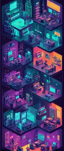 cyberpunk,retro diner,snes,factories,apartment block,pixel cells,apartments,80's design,city blocks,colorful city,electronics,consoles,offices,the server room,circuitry,arcade,an apartment,high rises,apartment blocks,devices,Unique,Paper Cuts,Paper Cuts 07