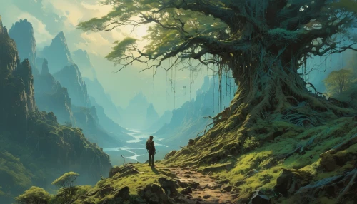 fantasy landscape,forest landscape,elven forest,forest tree,forests,mountain landscape,isolated tree,old-growth forest,forest background,the forests,flourishing tree,forest,mountainous landscape,high landscape,swampy landscape,mountain scene,green forest,tree canopy,tree tops,the forest,Conceptual Art,Fantasy,Fantasy 07