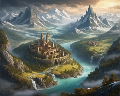 fantasy landscape,northrend,mountain settlement,fantasy picture,fantasy art,heroic fantasy,knight's castle,fantasy world,imperial shores,mountainous landscape,castle of the corvin,mountain world,peter-pavel's fortress,island of fyn,an island far away landscape,mountain landscape,high landscape,arcanum,dunun,world digital painting,Art,Classical Oil Painting,Classical Oil Painting 12