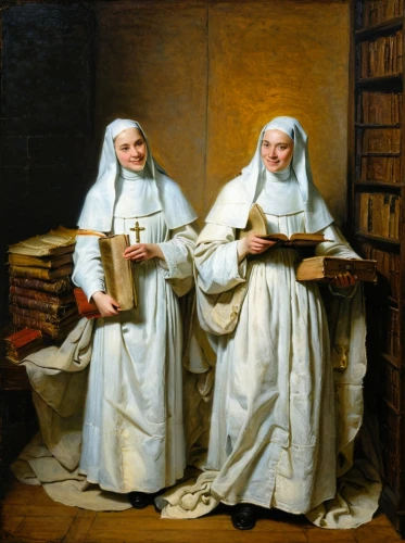 nuns,monks,pilgrims,clergy,children studying,parchment,preachers,contemporary witnesses,carmelite order,carthusian,young couple,priesthood,bibliology,benedictine,two girls,torah,academic dress,man and wife,santons,candlemas,Art,Classical Oil Painting,Classical Oil Painting 06