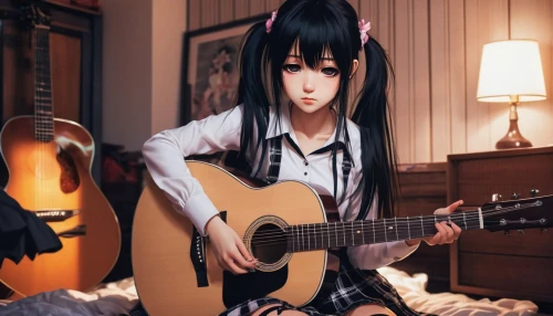 playing the guitar,guitar,acoustic guitar,concert guitar,azusa nakano k-on,guitarist,electric guitar,epiphone,acoustic-electric guitar,guitar player,guitar accessory,rocker,dollfie,classical guitar,ukulele,the guitar,painted guitar,musician,cosplay image,guitars,Illustration,Realistic Fantasy,Realistic Fantasy 14