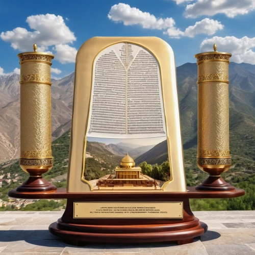altar bell,torah,mobile sundial,tabernacle,golden candlestick,prayer wheels,fountain of friendship of peoples,sun dial,trumpet of jericho,particular bell,banos campanario,monument protection,sundial,horn loudspeaker,stupa,parabolic mirror,wind finder,the pillar of light,urn,easter bell
