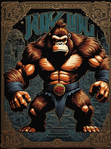 king kong,kong,rustico,knock drum,monkey wrench,king coconut,monkeys band,kung,gorilla,primate,monkey island,cd cover,png image,monkey gang,chimpanzee,kickboxer,ape,chimp,rhino,kick,Illustration,Realistic Fantasy,Realistic Fantasy 45