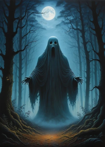 grimm reaper,halloween poster,dance of death,halloween illustration,halloween ghosts,halloween background,grim reaper,halloween wallpaper,the ghost,haunted forest,boo,ghost face,angel of death,ghost,bogeyman,haunting,supernatural creature,halloween and horror,haunt,ghost background,Illustration,Realistic Fantasy,Realistic Fantasy 18