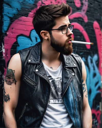 hipster,beatnik,male model,rockabilly style,ryan navion,biker,beard,vest,male poses for drawing,hipsters,bleachers,austin stirling,punk,rockabilly,blogger icon,young model istanbul,with tattoo,bearded,silver framed glasses,pompadour,Conceptual Art,Oil color,Oil Color 24