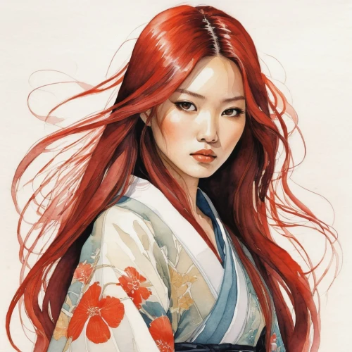 hanbok,japanese woman,mulan,koi,choi kwang-do,songpyeon,red ginger,japanese art,geisha,red-haired,asian woman,oriental princess,junshan yinzhen,geisha girl,mukimono,chinese art,oriental girl,korean,sakura,luo han guo,Illustration,Paper based,Paper Based 07