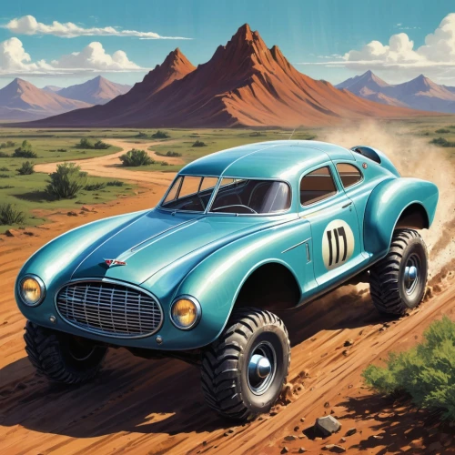 desert racing,desert safari,bmw 328,desert run,hudson hornet,ferrari 166 s,bmw 327,1000miglia,daimler sp250,bmw 501,ferrari 166 inter,triumph tr3,dodge m37,automobile racer,off-road car,renault alpine,illustration of a car,jaguar c-type,bmw 507,porsche 718,Conceptual Art,Fantasy,Fantasy 14