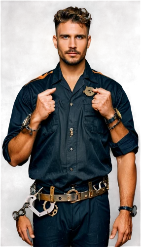 tool belt,tool belts,iron chain,tradesman,handcuffed,sheriff,chainlink,blue-collar worker,bellbind,belt,repairman,chain,police uniforms,saw chain,holster,gun holster,cuffs,handgun holster,belts,police officer,Illustration,Realistic Fantasy,Realistic Fantasy 13