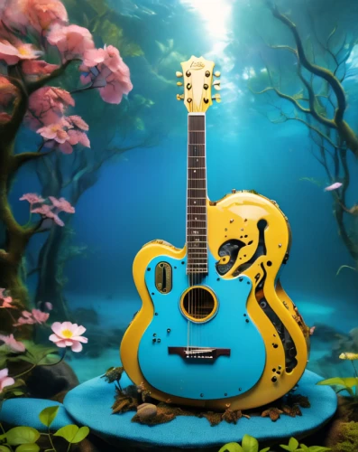 minions guitar,acoustic guitar,painted guitar,acoustic-electric guitar,ukulele,underwater background,guitar,concert guitar,epiphone,the guitar,bouzouki,classical guitar,underwater oasis,guitar accessory,banjo uke,mandolin,pond flower,aquatic herb,sun bass,bard